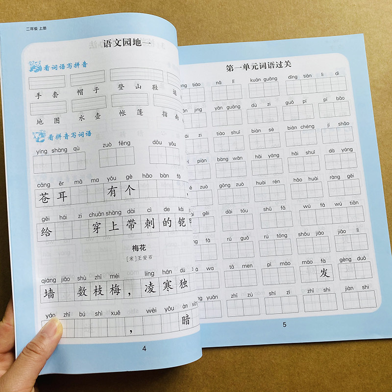 新版小学生二年级上册语文看拼音写词语生字注音汉字听写默写作业本