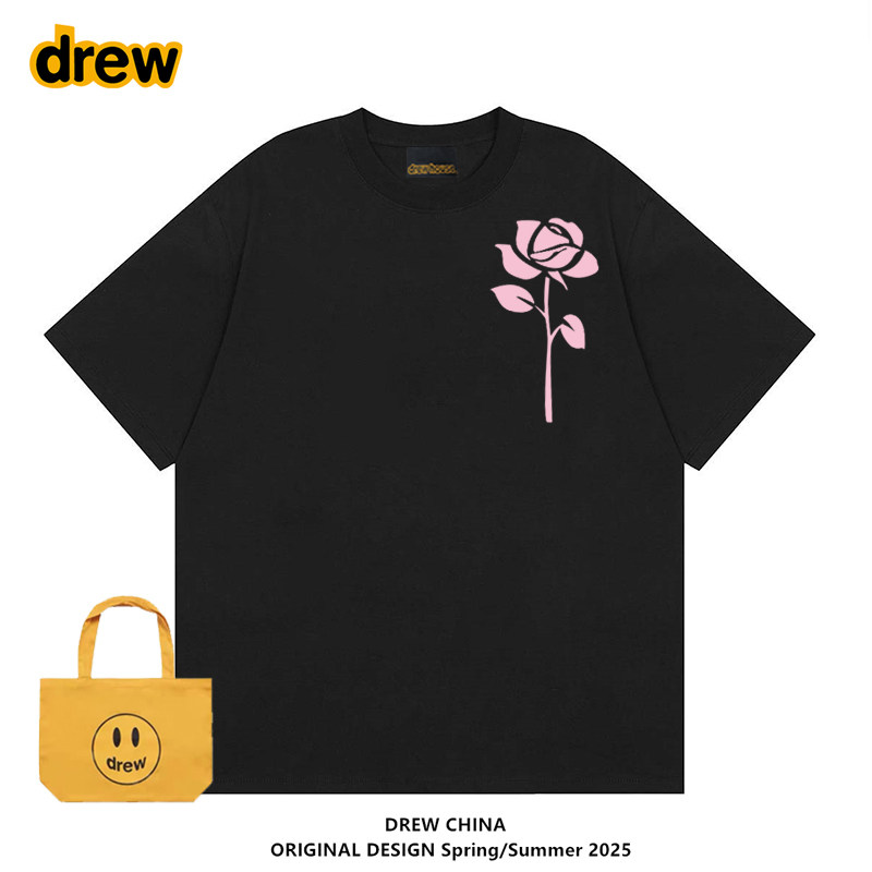 Drew玫瑰印花短袖T恤男女情侣