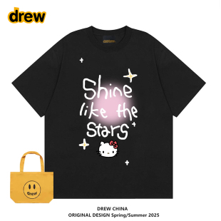 T恤夏季 drew潮牌HelloKitty联名图案爱心短袖 潮流ins卡通宽松圆领