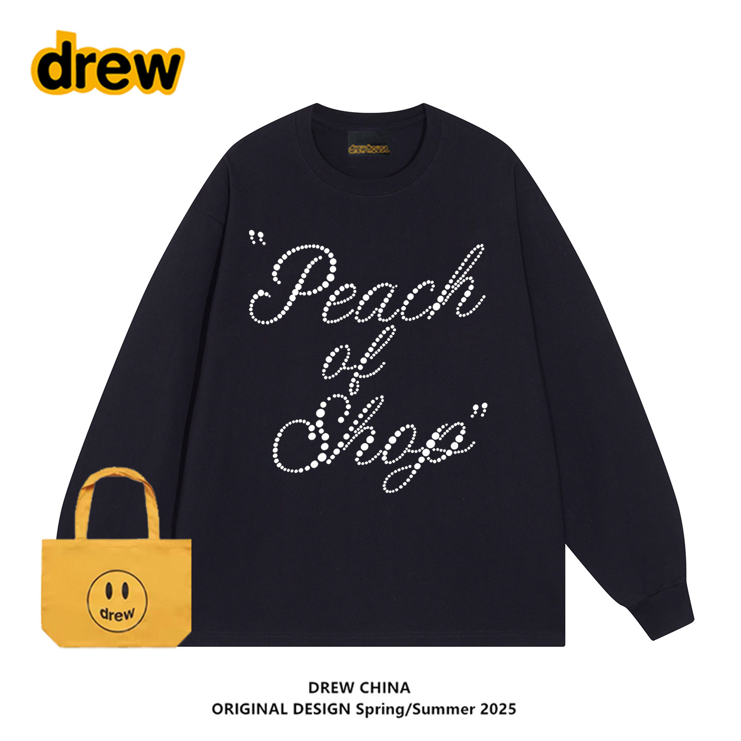 drew潮牌美式复古珍珠字母T恤