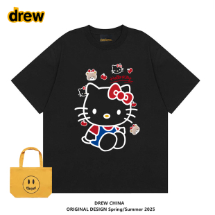 drew潮牌HelloKitty联名蝴蝶结苹果短袖 潮流卡通宽松圆领 T恤夏季
