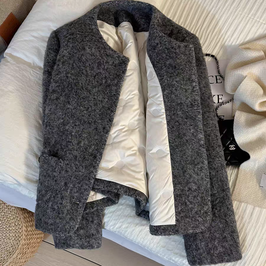 2025新款灰色气质法式小香风毛呢短外套女冬季保暖羽绒内里上衣韩,女装/女士精品,短外套,淘宝优惠券,粉丝福利购,淘宝优惠卷