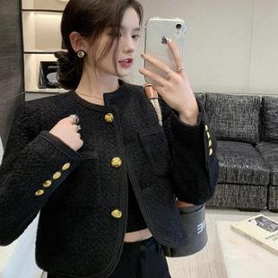 2025新款气质高级感黑色小香风西装毛呢外套女春秋冬小个子短上衣