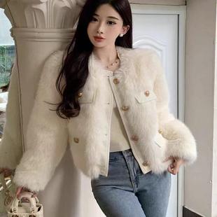 法式小香风羊羔毛绒外套女秋冬气质高级感加厚皮毛一体仿皮草上衣