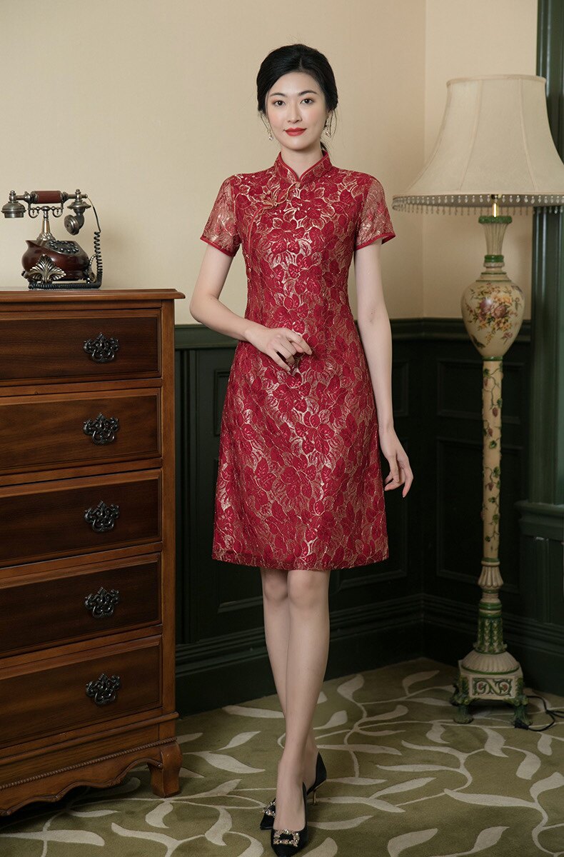 秀丽华服2022夏季新款蕾丝旗袍 喜婆婆旗袍礼服