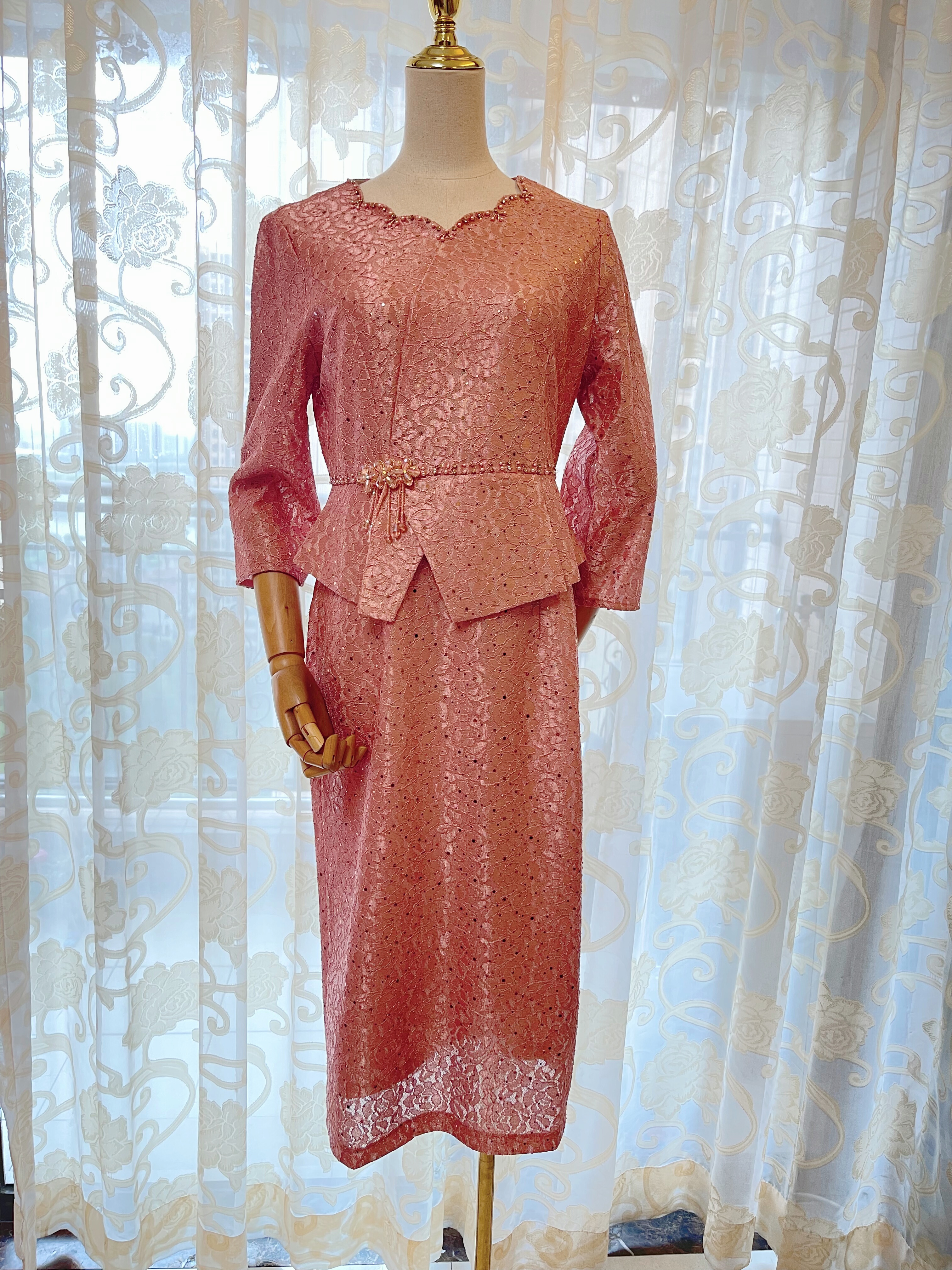 秀丽华服2025秋季新款女装粉色喜婆婆婚宴装旗袍年轻妈妈婚礼礼服