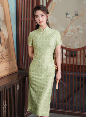 送考旗袍一路绿灯唐雅阁2025新款改良少女年轻款绿色绝美旗袍裙