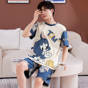 皮卡丘睡衣男夏季纯棉短袖薄款韩版卡通初中学生高中生家居服套装