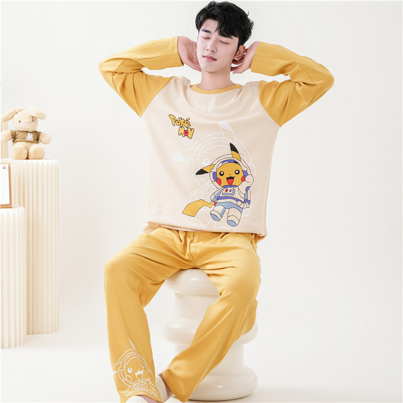 男士睡衣长袖春秋季秋款卡通青少年加大码纯棉学生男款家居服套装