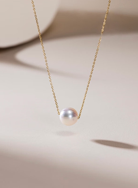 【母亲节礼物】18K金正圆有瑕akoya海水珍珠吊坠时尚百搭送女友
