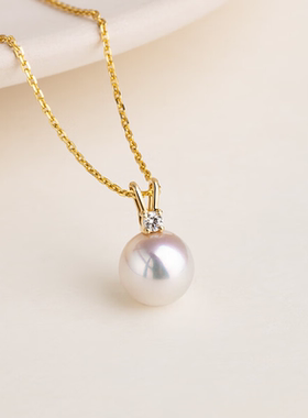 Akoya海水珍珠18K金钻石小灯泡吊坠简约时尚百搭母亲节送妈妈