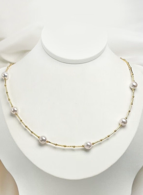 浪漫满天星18K金正圆强光Akoya海水珍珠项链女母亲节礼物送妈妈