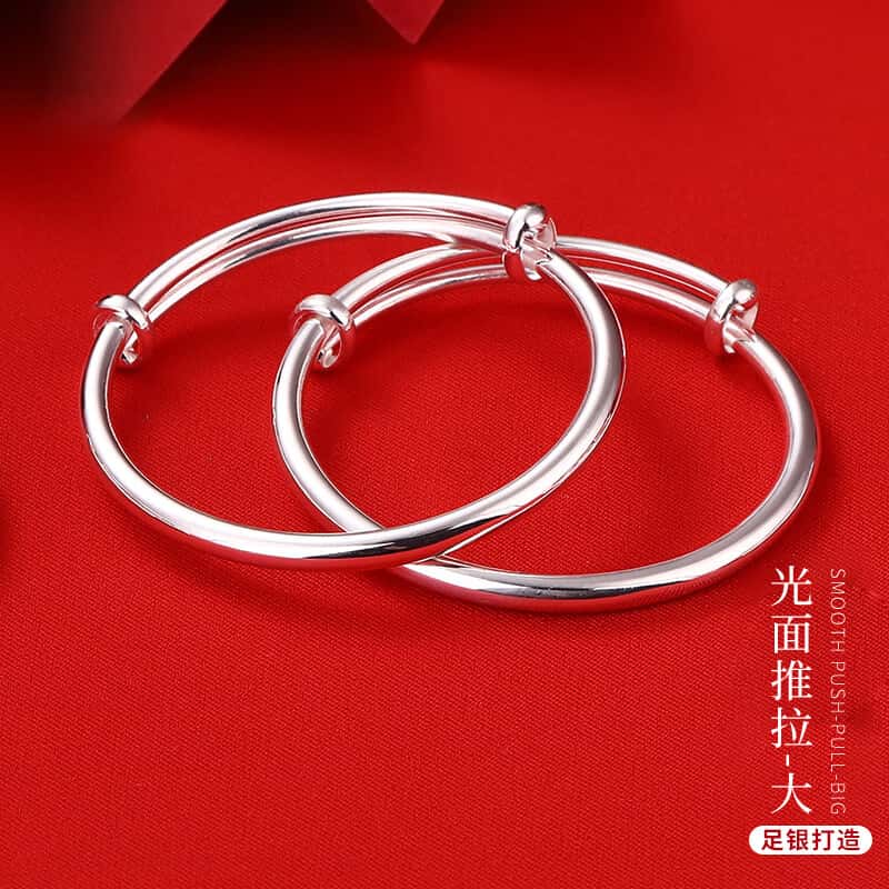 s999足银手镯满月婴儿男女宝宝银手镯实心儿童节礼物小孩足银镯子