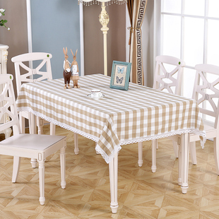 桌布布艺防油水棉麻正方形格子现代简约茶几台布家用餐桌布长方形