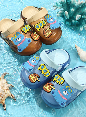 儿童洞洞鞋夏季男童居家软底卡通小熊可爱幼儿园宝宝外穿凉拖鞋
