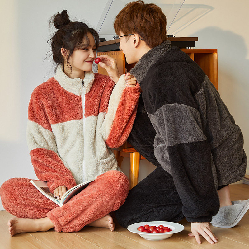 3情侣睡衣女秋冬季珊瑚绒加绒加厚休闲法兰绒家居服套装男士可外穿