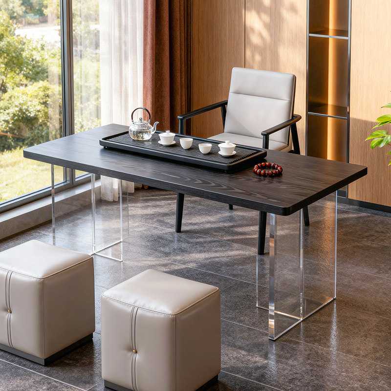 居简屋现代简约亚克力茶桌阳台茶台实木桌面轻奢民宿吧台桌椅组合