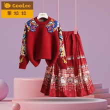 国风2025蛇年过年服女童红色毛衣套装裙子儿童马面裙新年衣服秋冬