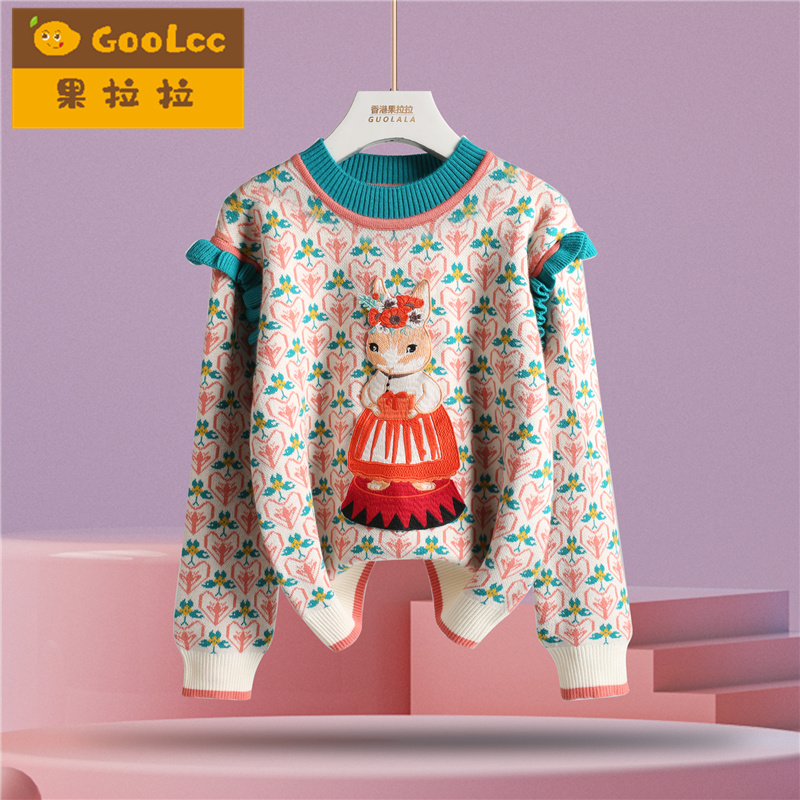 果拉拉女童毛衣春秋冬针织衫红色