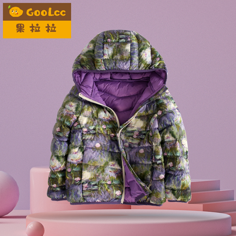 果拉拉女童新国标90绒连帽羽绒服