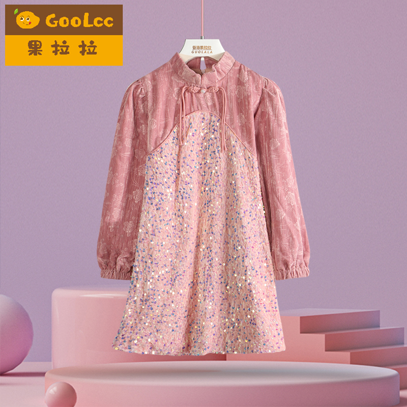 果拉拉女童秋冬连衣裙中式刺绣