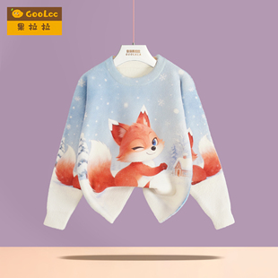 女童卡通蓝色百搭针织衫2026秋冬新款圆领加厚保暖长袖毛衣打底衫