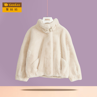 白色米兰水貂毛女童皮草外套仿皮毛一体大衣加厚短款儿童冬款外套