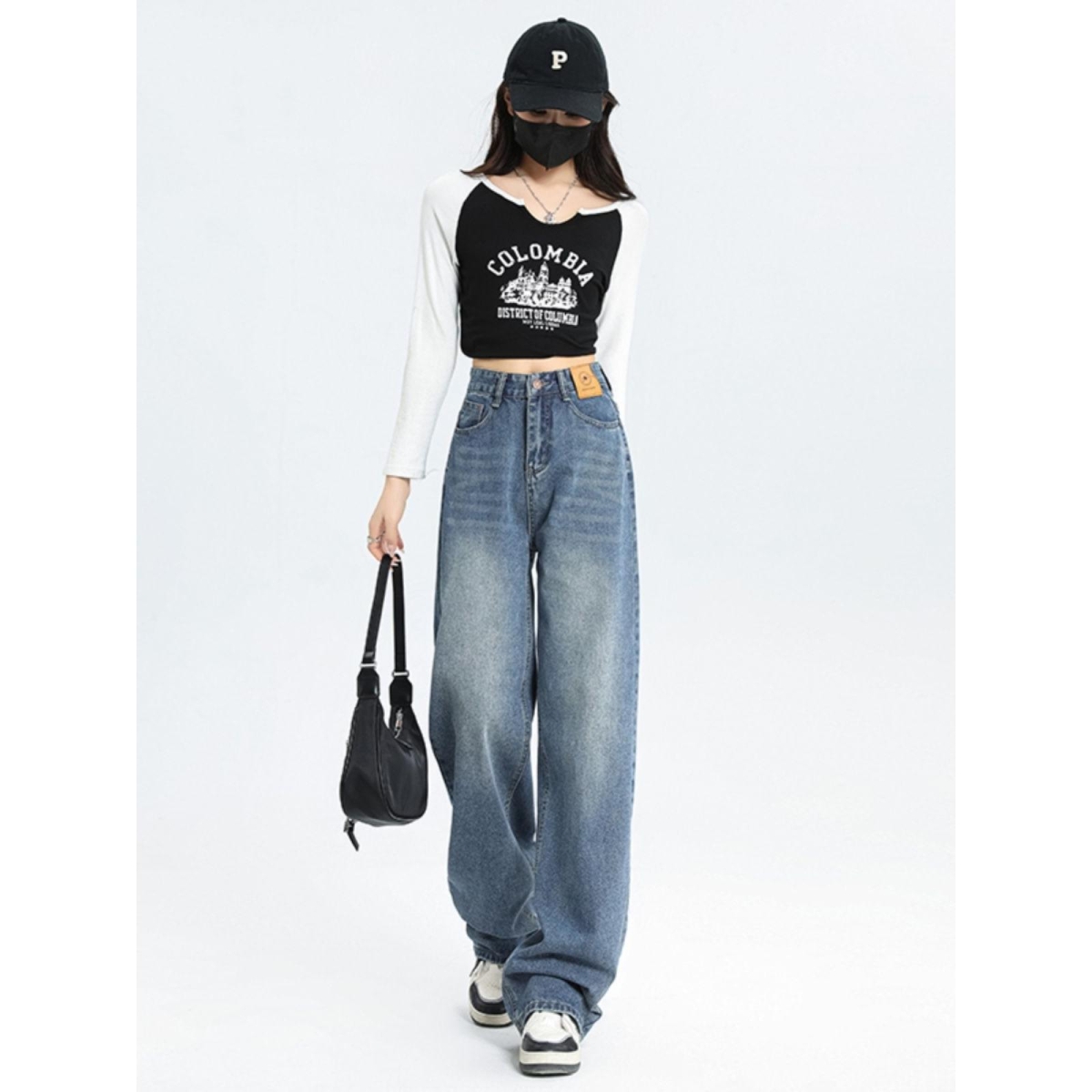 春款阔腿牛仔裤小个子女梨型身材大码胯宽大粗腿显瘦直筒高腰裤子