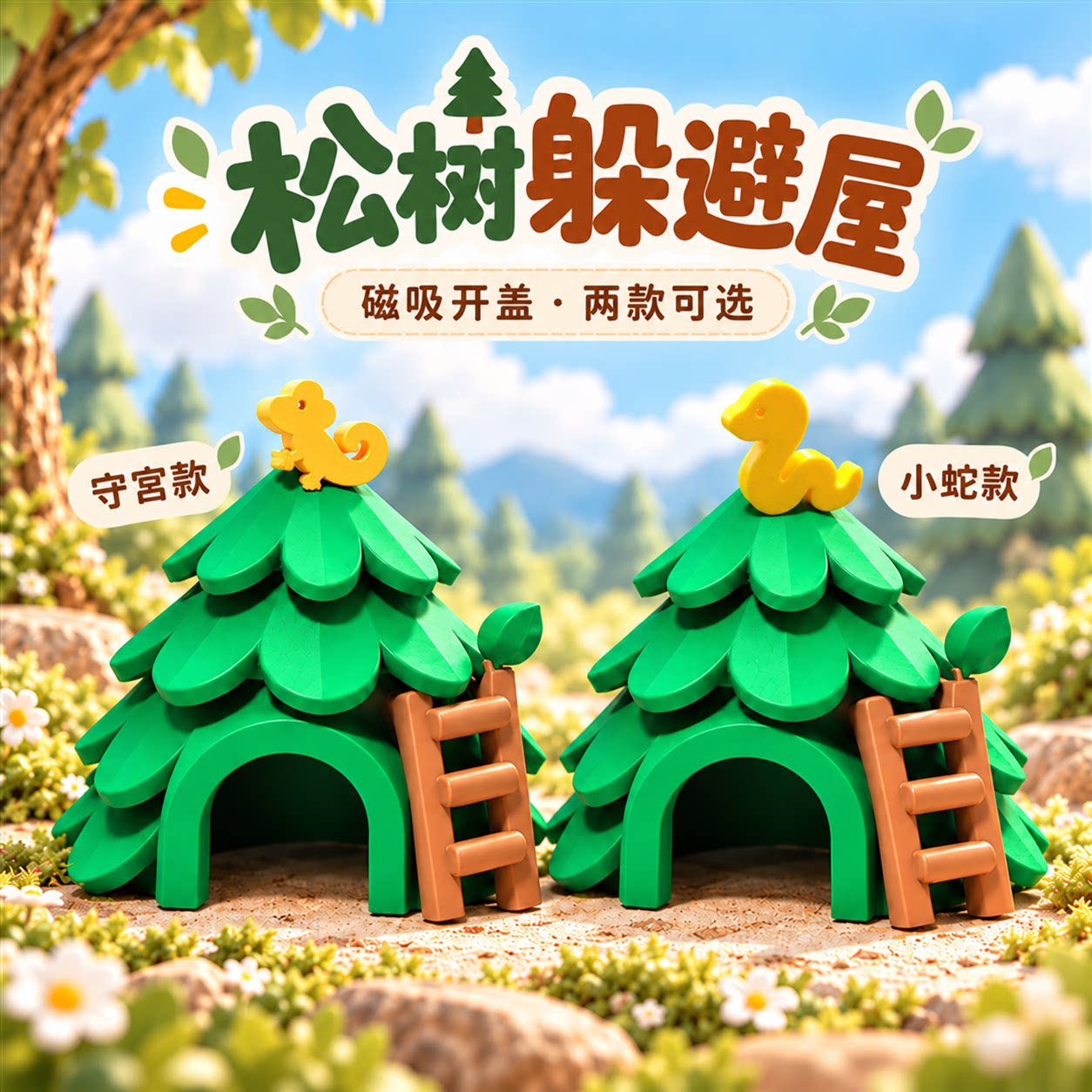 爬宠磁吸开盖躲避屋造景