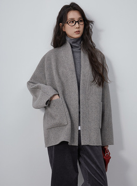 row风斗篷款双面羊毛外套女 秋冬宽松慵懒风毛呢大衣K