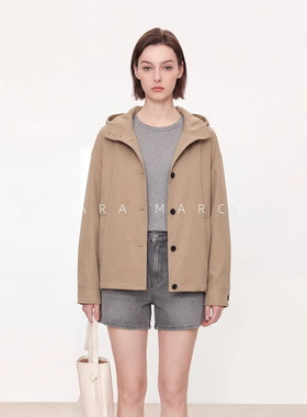 简约主义 2026s春季全棉布连帽短款外套女小个子夹克硬壳