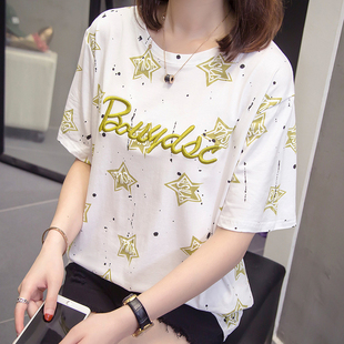 純棉短袖 2025夏裝 加大碼 T恤女韓版 新款 胖mm遮肚藏肉顯瘦上衣女潮