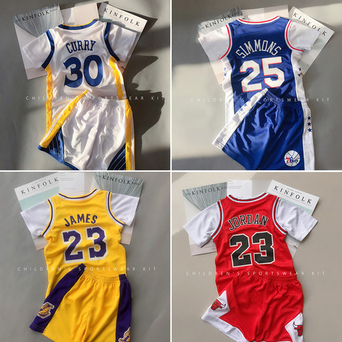 儿童短袖篮球服冰丝运动套装30号库里詹姆斯23科比24号球衣男女童