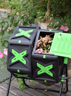 出口堆肥箱美式花园产品双仓大仓门出肥 翻转式堆肥桶compost