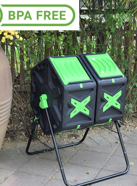 出口堆肥箱美式花园产品双仓大仓门出肥 翻转式堆肥桶compost
