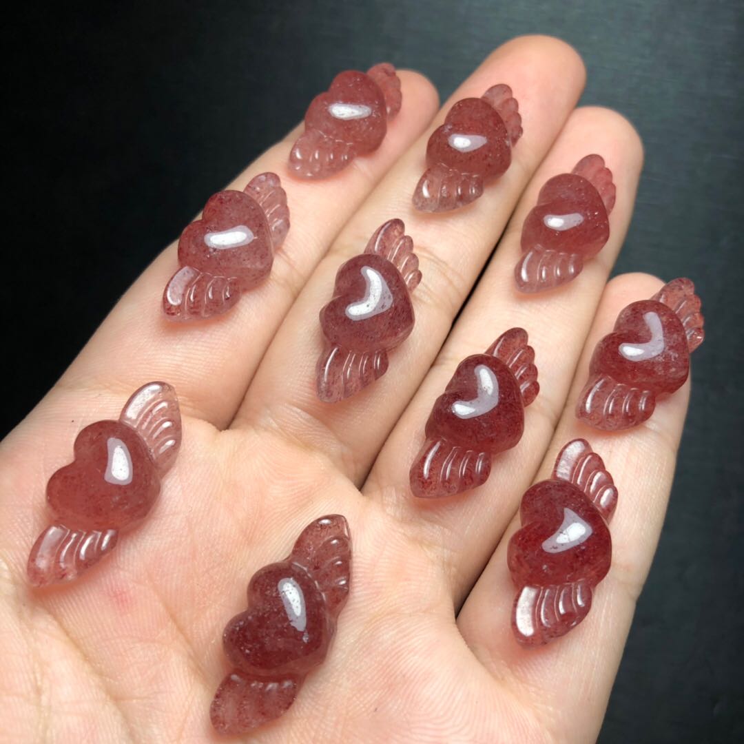 天然草莓晶吊坠 爱心水晶diy编绳项链锁骨链饰品礼物 打孔备注
