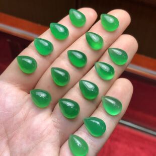 天然绿玉髓吊坠玛瑙裸石小水滴DIY项链锁骨链耳坠配件打孔可镶嵌