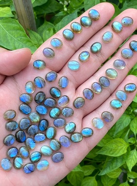 清仓特价 天然拉长石戒面椭圆裸石蛋面灰月光DIY蓝光镶嵌戒指耳钉