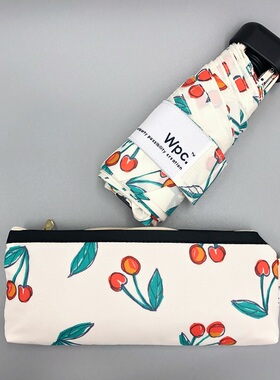 日本进口Wpc伞晴雨防晒两用伞五折黑胶樱桃迷你超轻便携小巧ins风