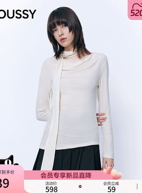 MOUSSY2026春季新品清冷温柔风飘带荡领修身长袖T恤028JSA80-1014
