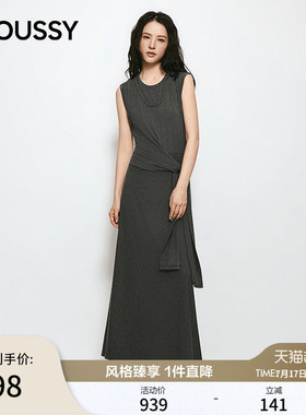 MOUSSY 2026夏季新品优雅淑女风系带垂感长款连衣裙028JSA83-1002
