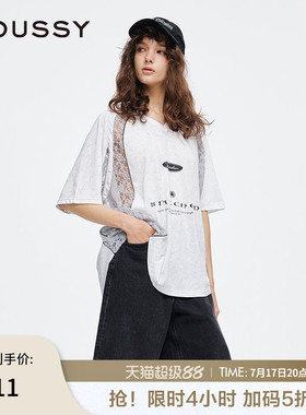 明星同款MOUSSY夏季新品蕾丝拼接V领篮球服印花T恤028ISA90-2921