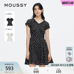 3951 MOUSSY2025夏季 新品 甜美风花边V领泡泡袖 碎花连衣裙028ISA33