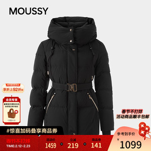 MOUSSY 2026早春新品连帽腰带收腰90保暖羽绒服女028JSC30-1048