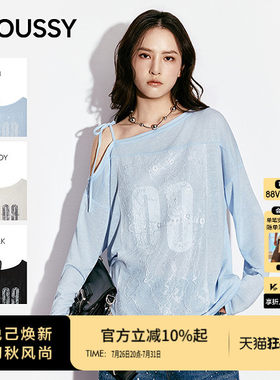 MOUSSY2026春季新品甜酷辣妹风蕾丝拼接斜肩长袖T恤028JSA90-1020