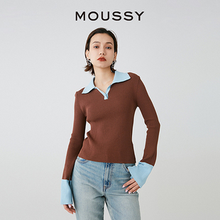 小上衣028HS470 简约通勤拼色打底针织衫 0030 早春新品 MOUSSY