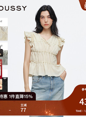 MOUSSY 秋季新品清新森系抽褶木耳边飞飞袖衬衫028ISA30-3481