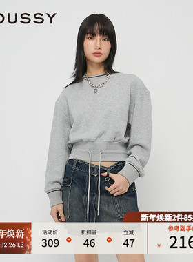 MOUSSY 秋季新品休闲简约风圆领短款抽绳卫衣女028HAA80-2091