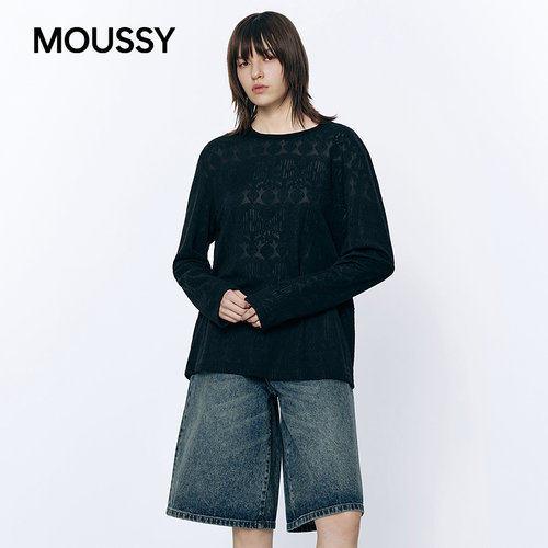 MOUSSY 2026秋季新品慵懒性感暗纹圆领长袖针织衫女028JSC80-1022