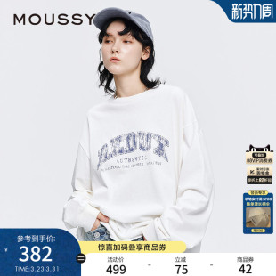 MOUSSY早春新品美式学院风做旧印花长袖T恤女028JSX90-1052